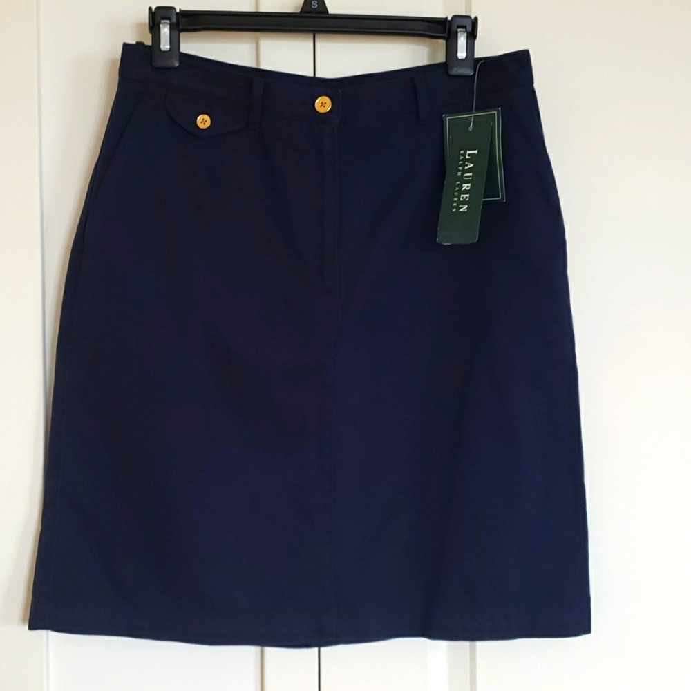 Lauren Ralph Lauren NWT Navy A-line Knee Length Polo Skirt With Pockets Size 10